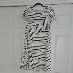 Maeve Black & White Geometric Stripe Midi Dress